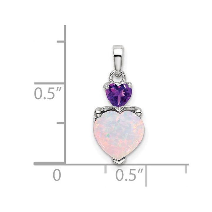 1.65 Carat (ctw) Lab-Created Opal and Amethyst Heart Pendant Necklace in 14K White Gold with Chain Image 3