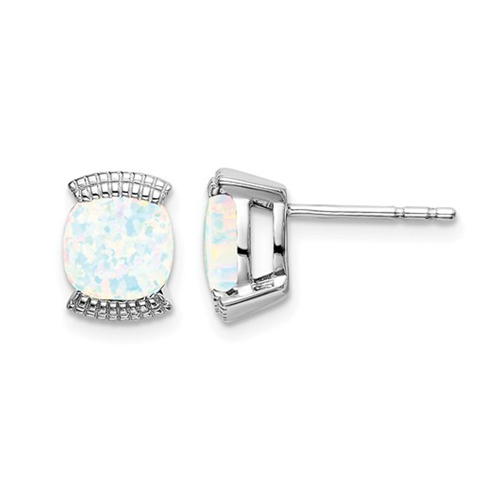 1.75 carat (ctw) Lab-Created Solitaire Opal Earrings in 14K White Gold Image 1