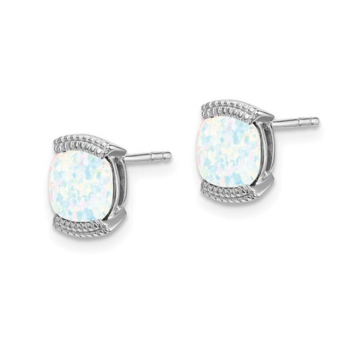 1.75 carat (ctw) Lab-Created Solitaire Opal Earrings in 14K White Gold Image 2