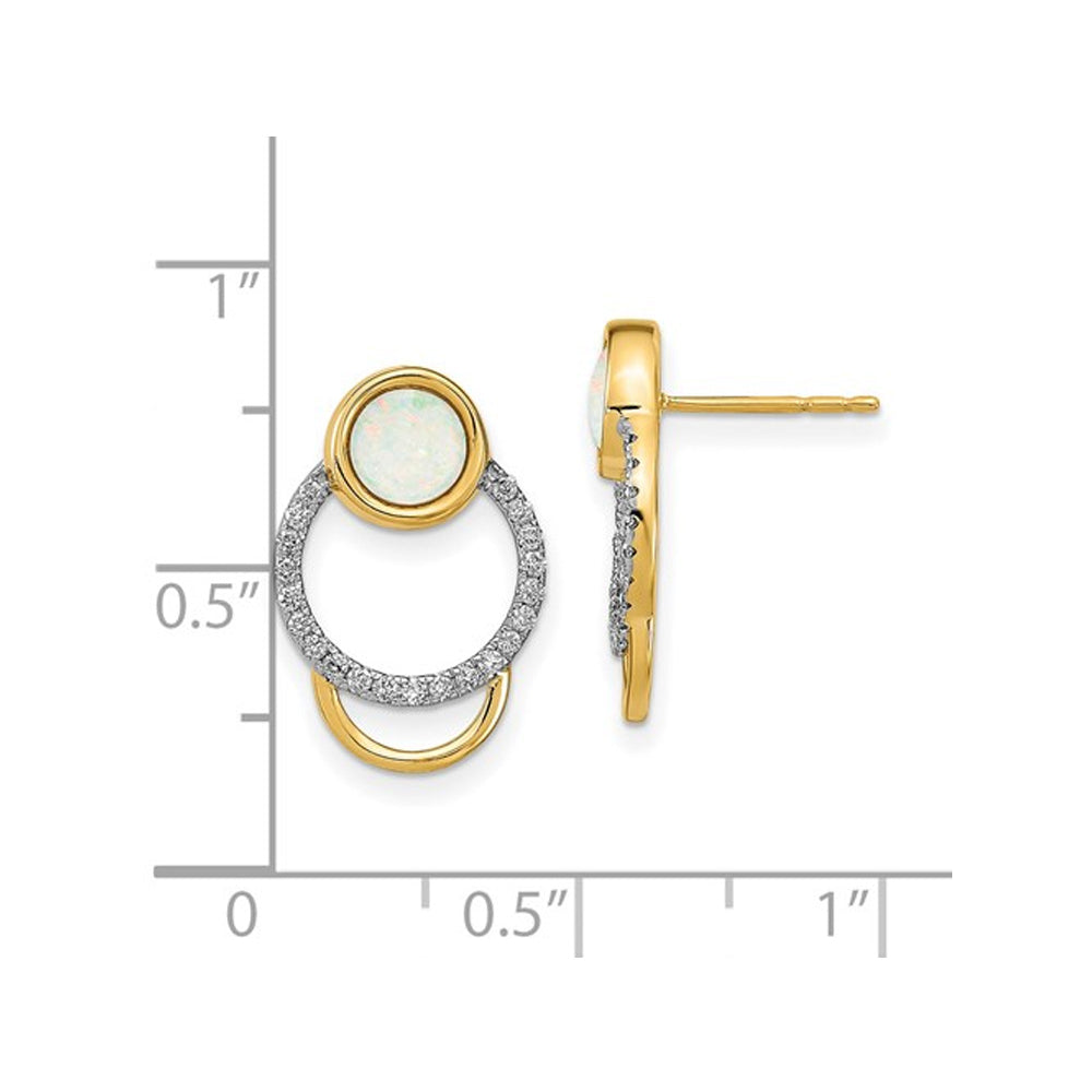1/2 Carat (ctw) Opal and 1/5 Carat (ctw) Diamonds Circle Earrings in 14K Yellow Gold Image 2