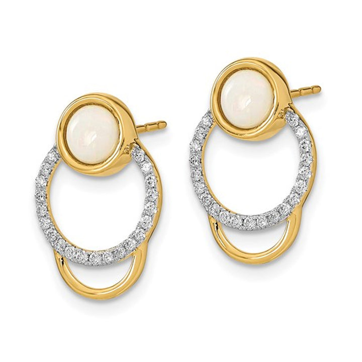 1/2 Carat (ctw) Opal and 1/5 Carat (ctw) Diamonds Circle Earrings in 14K Yellow Gold Image 3