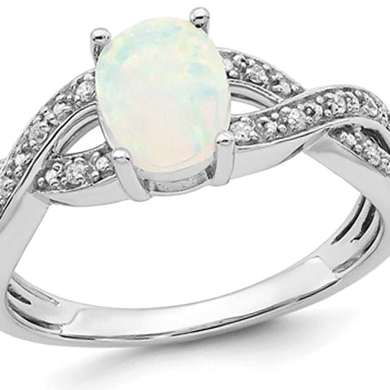 2/5 Carat (ctw) Lab-Created Opal Ring in 14K White Gold Image 1