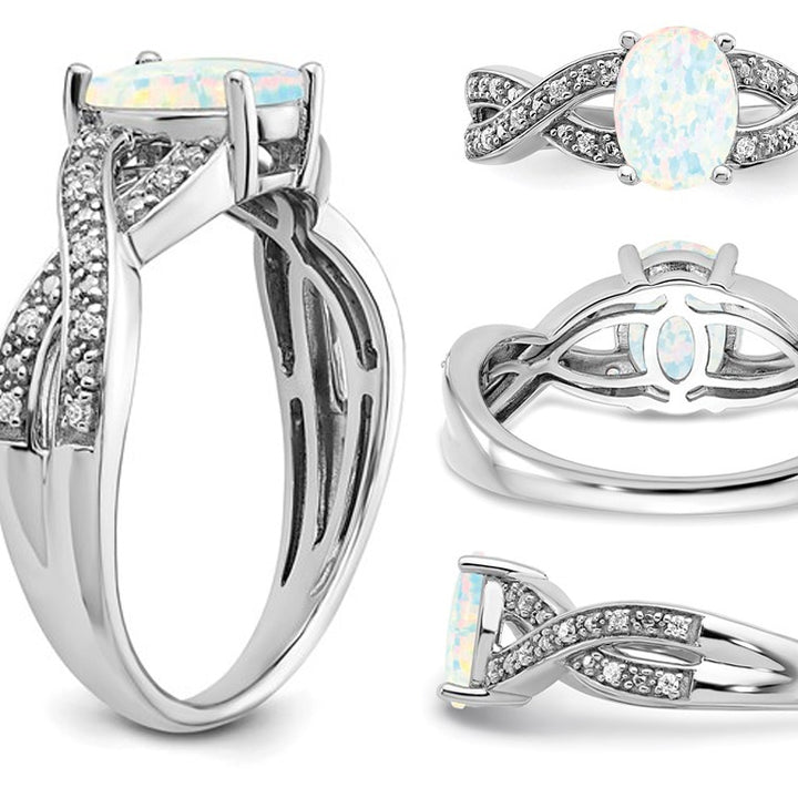2/5 Carat (ctw) Lab-Created Opal Ring in 14K White Gold Image 3
