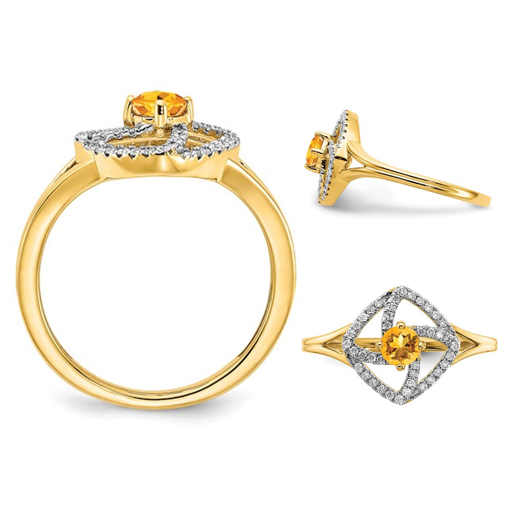 1/9 Carat (ctw) Citrine Ring in 14K Yellow Gold with Diamonds 1/7 Carat (ctw) Image 2