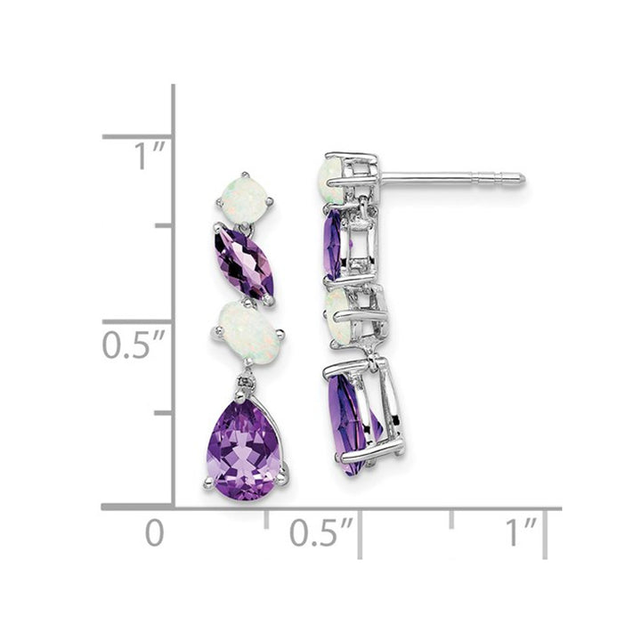 2.45 Carat (ctw) Opal and Amethyst Dangle Drop Earrings in 14K White Gold Image 2