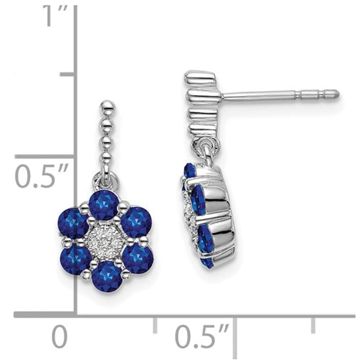 2/3 Carat (ctw) Blue Sapphire Flower Drop Earrings in 14K White Gold Image 2