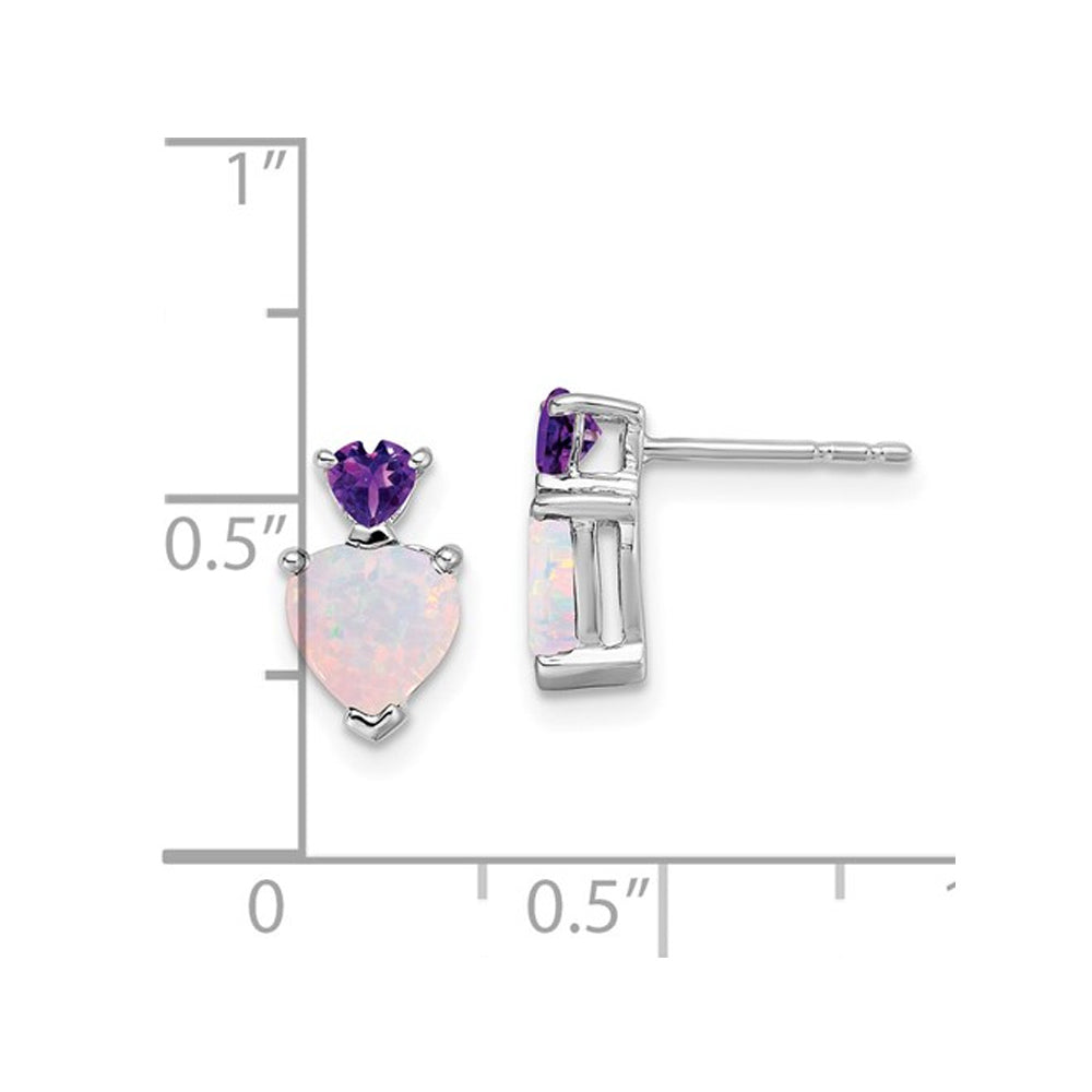 1.75 Carat (ctw) Lab Created Opal and Amethyst Button Earrings in 14K White Gold Image 2