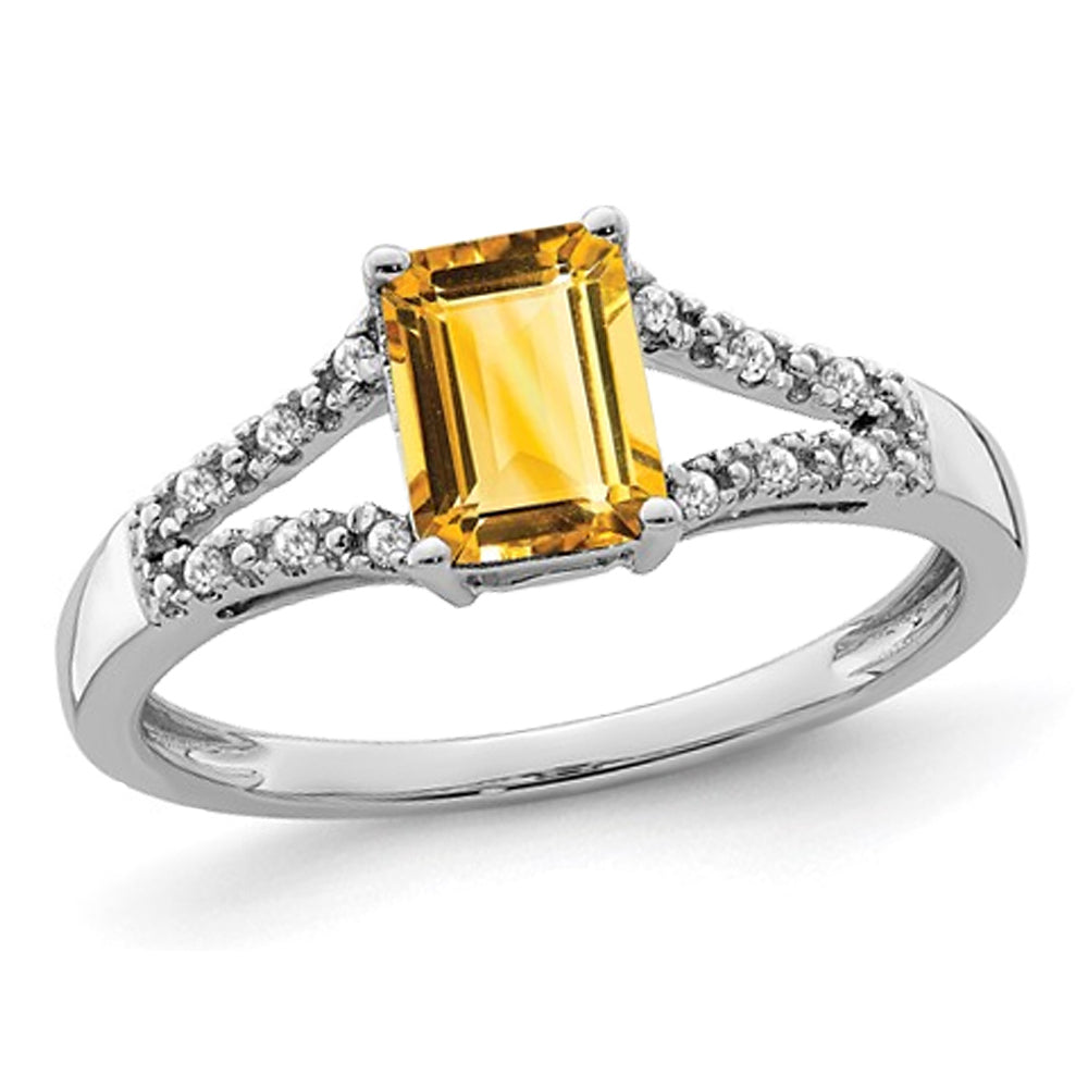 7/8 Carat (ctw) Citrine Ring in 14K White Gold with Diamonds Image 1