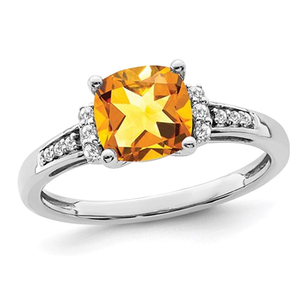 1.80 Carat (ctw) Citrine Ring in 14K White Gold with Diamonds Image 1