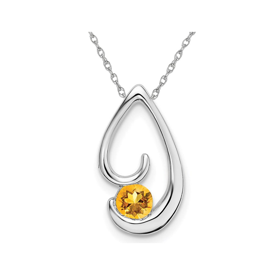 14K White Gold Solitaire Citrine Pendant Necklace 1/4 Carat (ctw) with Chain Image 1