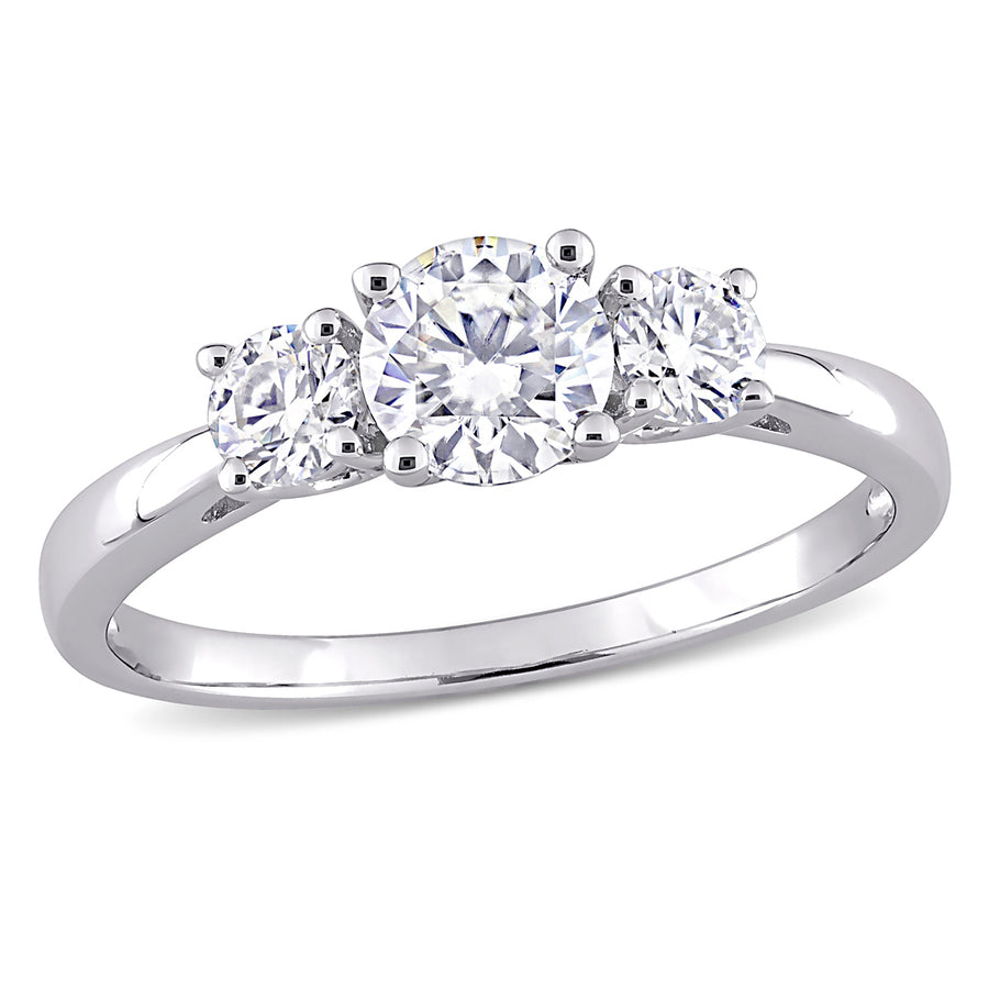 1.00 Carat (ctw) Lab Created Three Stone Moissanite Engagement Ring in Sterling Silver Image 1