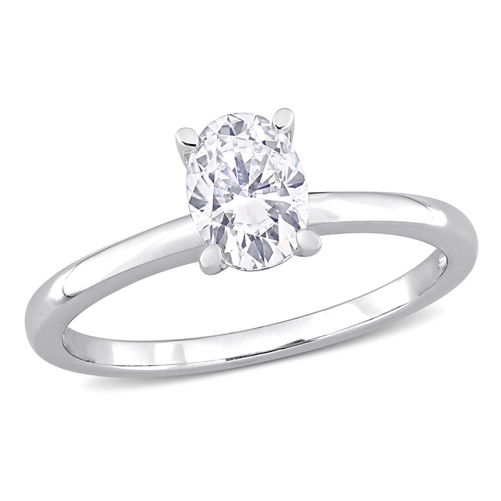 1.00 Carat (ctw) Lab Created Oval-Cut Moissanite Engagement Ring in Sterling Silver Image 1