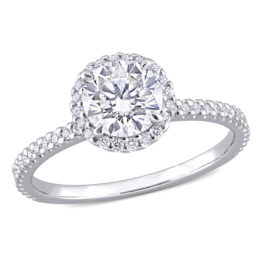 1.25 Carat (ctw) Lab-Created Round-Cut Moissanite Halo Engagement Ring in Sterling Silver Image 1