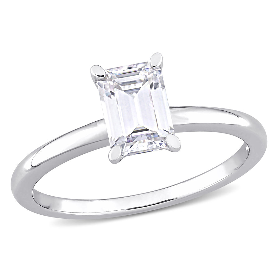 1.00 Carat (ctw) Lab-Created Emerald-Cut Moissanite Engagement Ring in Sterling Silver Image 1