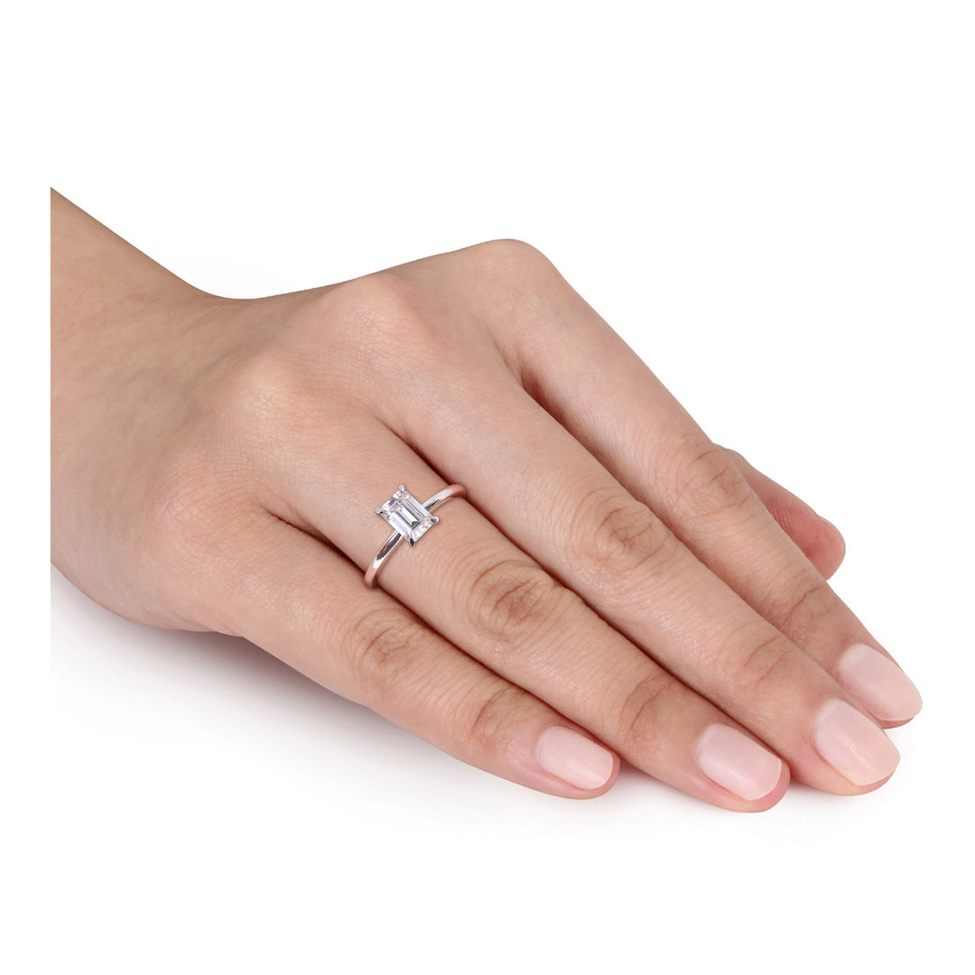 1.00 Carat (ctw) Lab-Created Emerald-Cut Moissanite Engagement Ring in Sterling Silver Image 3