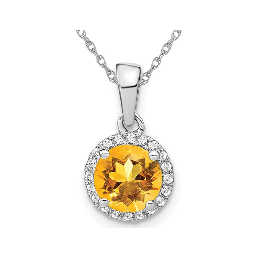 1.50 Carat (ctw) Citrine Halo Pendant Necklace in 14K White Gold with 1/10 carat (ctw) Diamonds and Chain Image 1