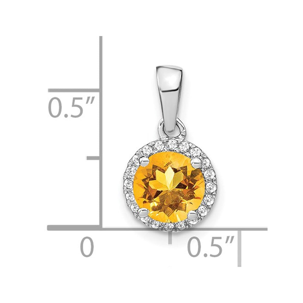 1.50 Carat (ctw) Citrine Halo Pendant Necklace in 14K White Gold with 1/10 carat (ctw) Diamonds and Chain Image 2