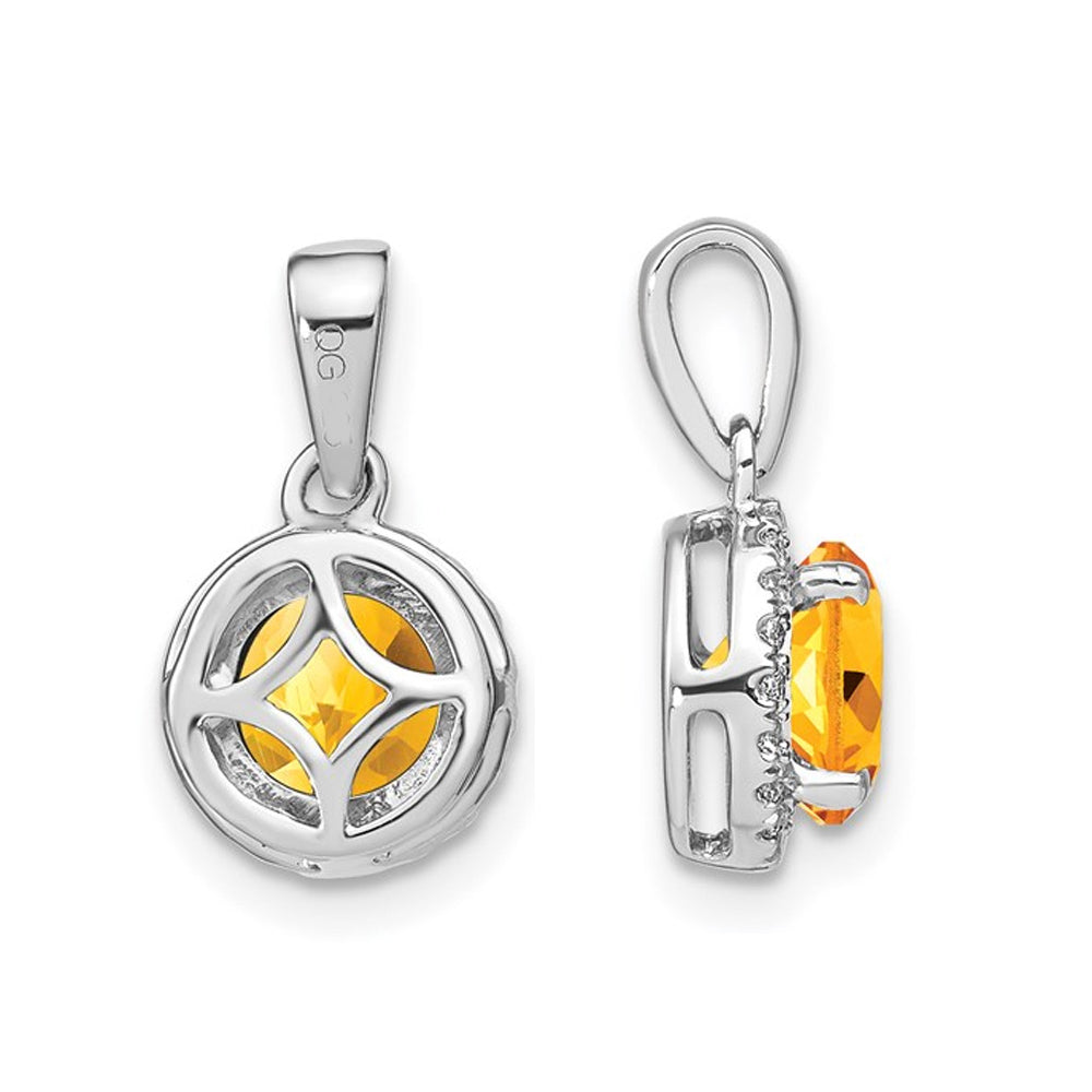 1.50 Carat (ctw) Citrine Halo Pendant Necklace in 14K White Gold with 1/10 carat (ctw) Diamonds and Chain Image 3
