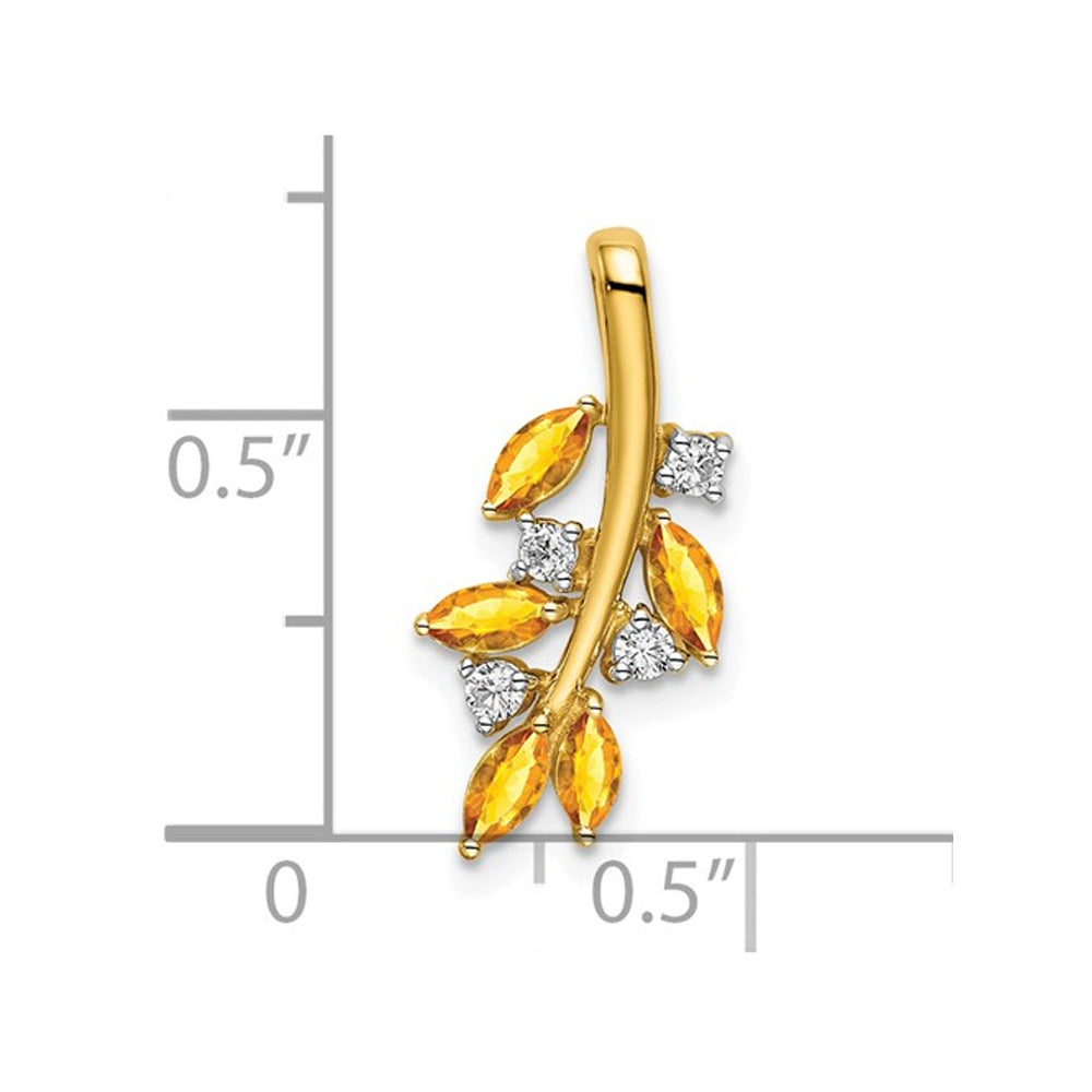 7/10 Carat (ctw) Citrine Leaf Branch Charm Pendant Necklace in 14K Yellow Gold with Diamonds and Chain Image 2