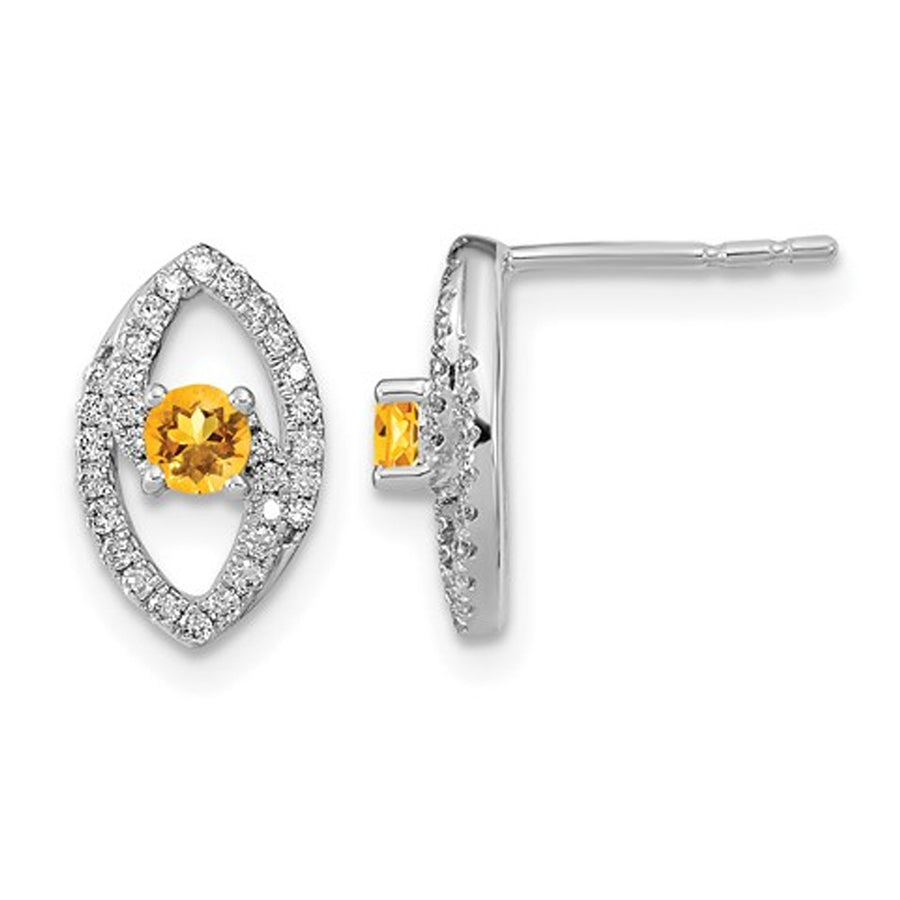 1/5 Carat (ctw) Citrine Drop Earrings in 14K White Gold with Diamonds Image 1