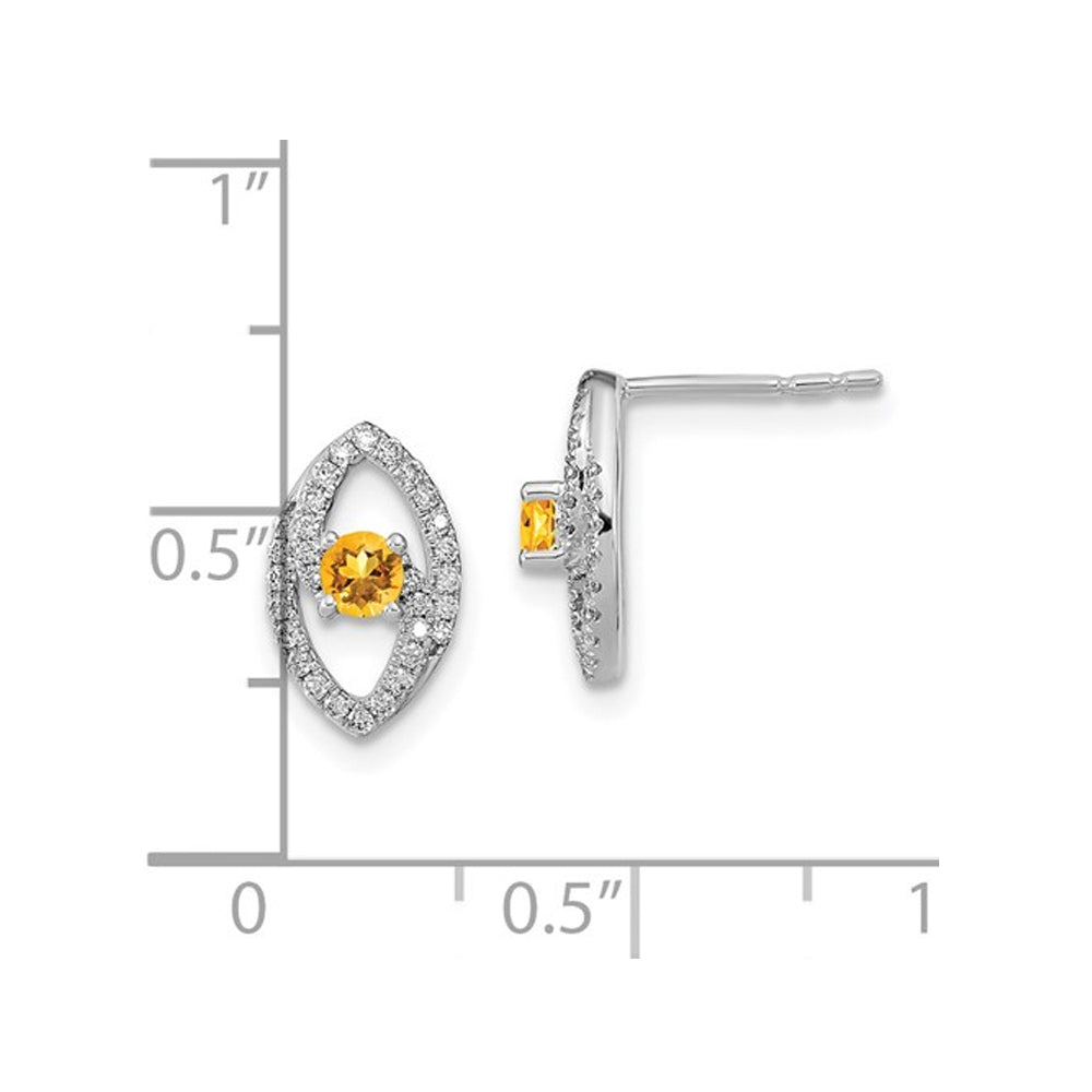 1/5 Carat (ctw) Citrine Drop Earrings in 14K White Gold with Diamonds Image 2