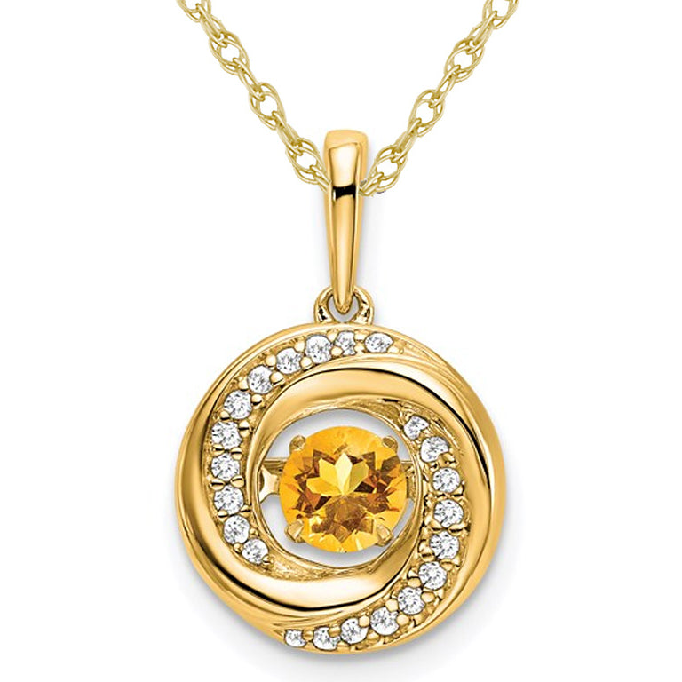 1/3 Carat (ctw) Citrine Circle Drop Pendant Necklace in 14K Yellow Gold with Diamonds and Chain Image 1