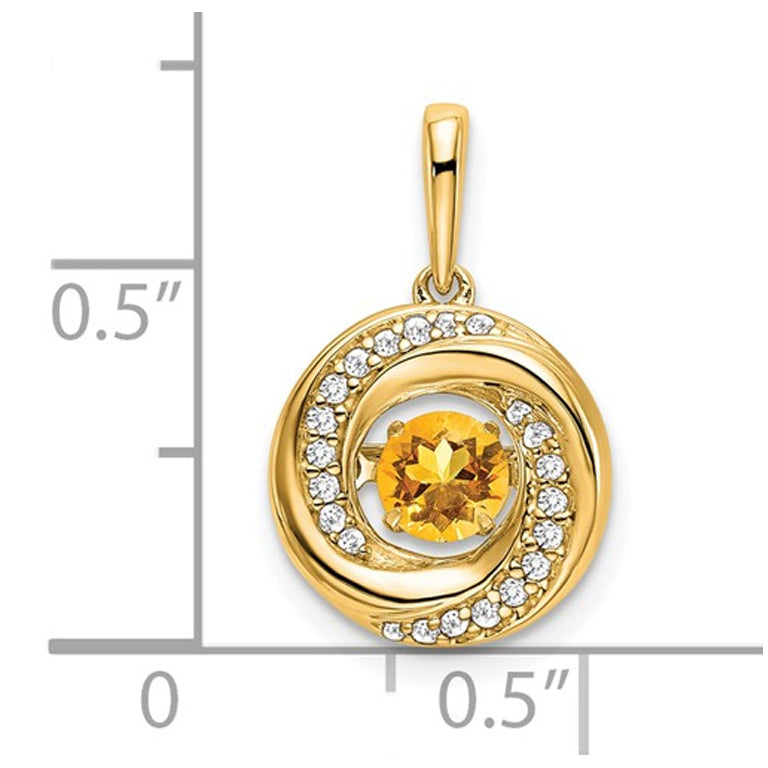 1/3 Carat (ctw) Citrine Circle Drop Pendant Necklace in 14K Yellow Gold with Diamonds and Chain Image 2