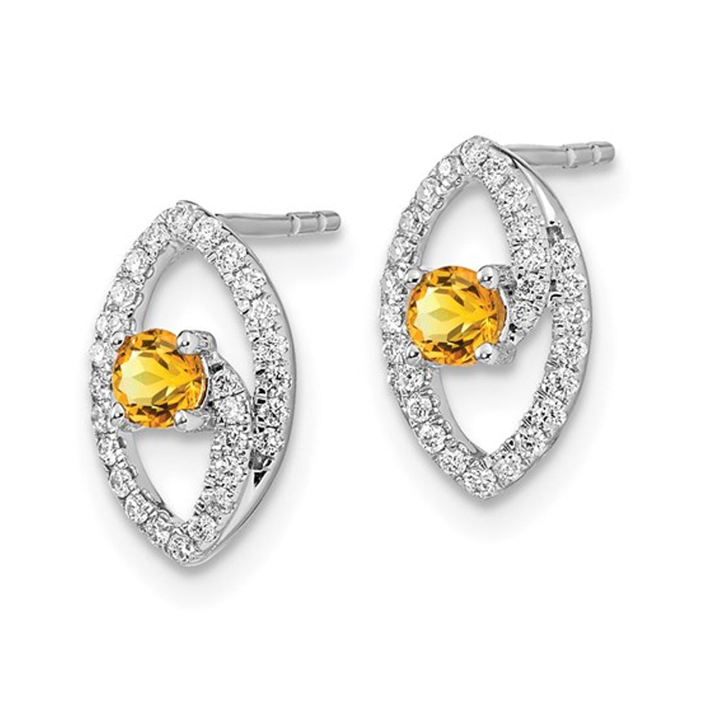 1/5 Carat (ctw) Citrine Drop Earrings in 14K White Gold with Diamonds Image 3