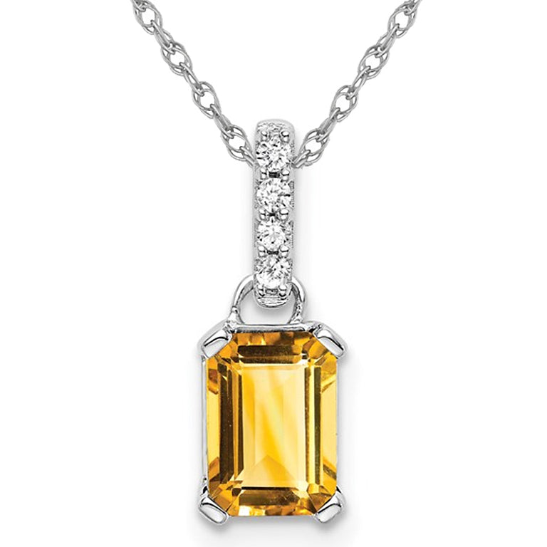 1.00 Carat (ctw) Emerald-Cut Citrine Pendant Necklace in 10K White Gold with Chain Image 1
