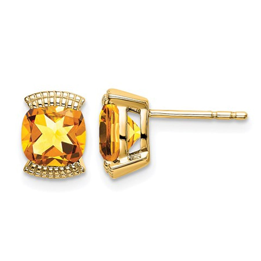 1.75 Carat (ctw) Cushion-Cut Citrine Button Post Earrings in 14K Yellow Gold Image 1