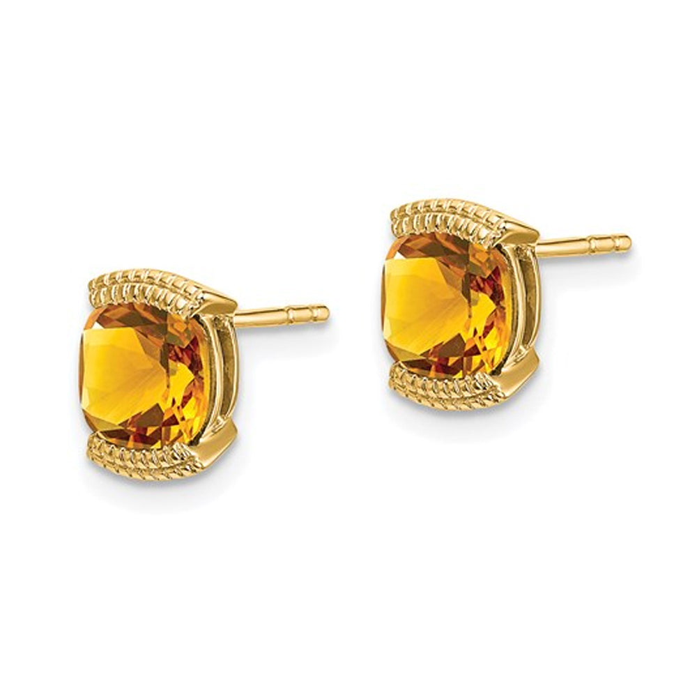 1.75 Carat (ctw) Cushion-Cut Citrine Button Post Earrings in 14K Yellow Gold Image 2