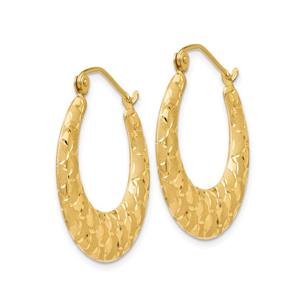 14K Yellow Gold Laser-Cut Fancy Patterned Hoop Earrings (3.00mm 1 Inch) Image 2