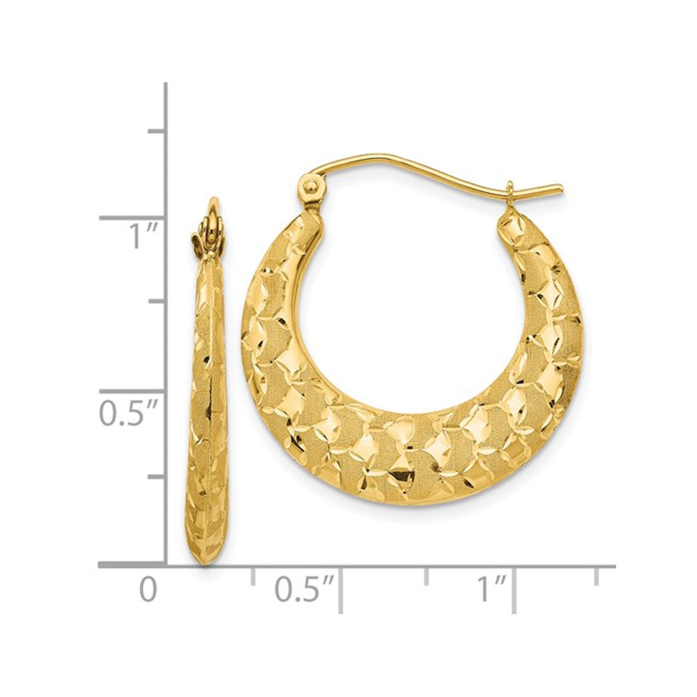 14K Yellow Gold Laser-Cut Fancy Patterned Hoop Earrings (3.00mm 1 Inch) Image 3