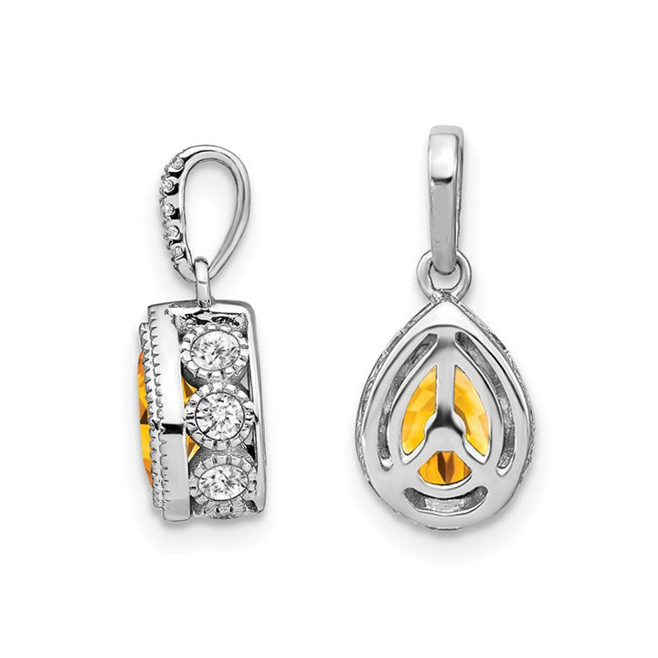 1.05 Carat (ctw) Pear Drop Citrine Pendant Necklace in 14K White Gold with Diamonds Image 3
