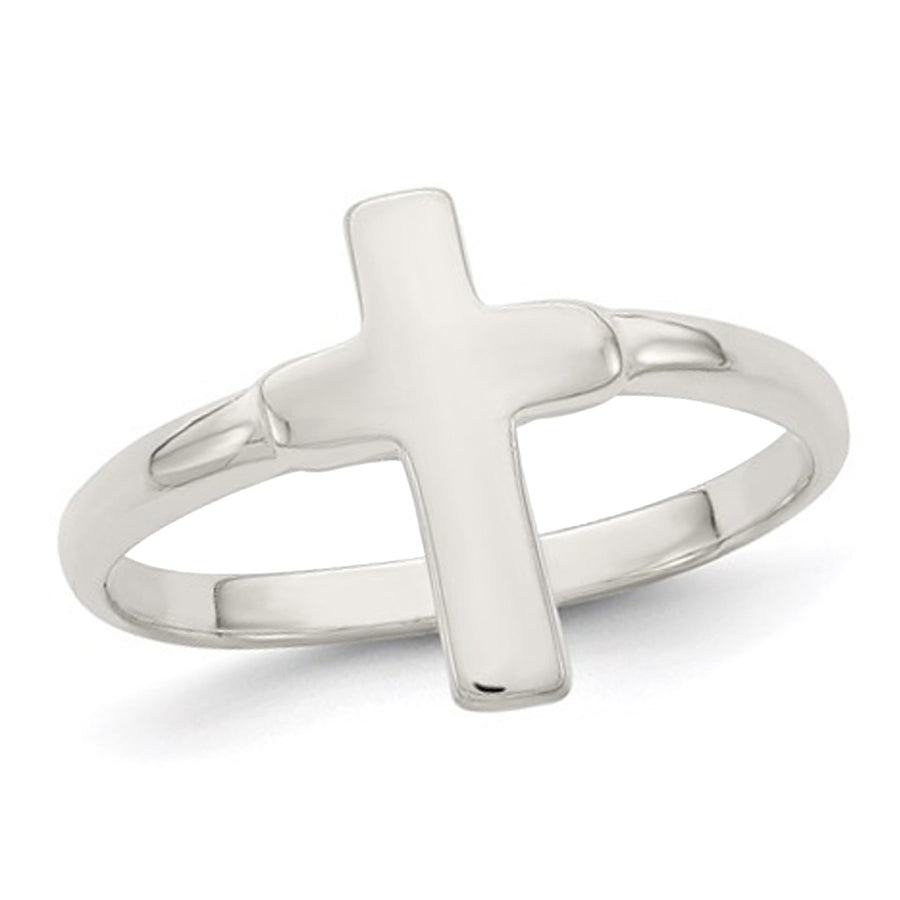 Sterling Silver Polished Cross Ring Image 1