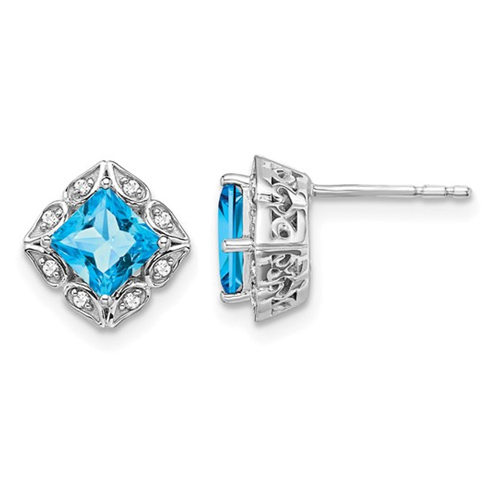 1.60 Carat (ctw) Blue Topaz Earrings in 14K White Gold with Diamonds Image 1
