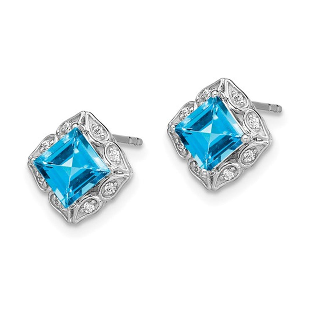 1.60 Carat (ctw) Blue Topaz Earrings in 14K White Gold with Diamonds Image 3