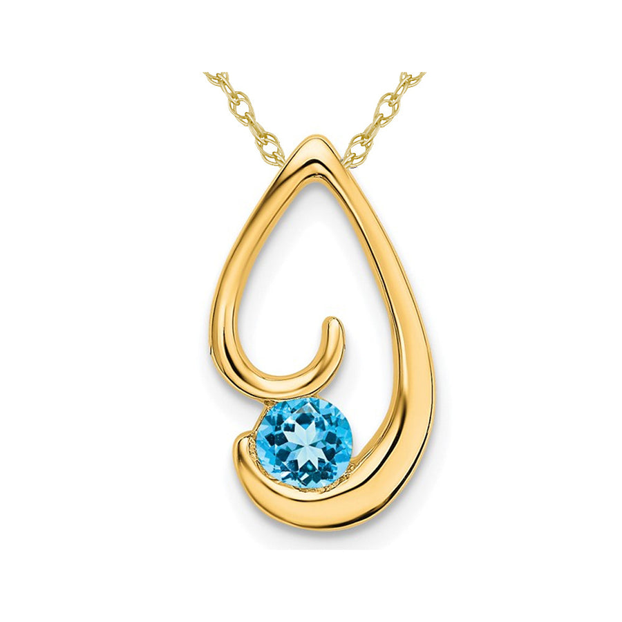 1/4 Carat (ctw) Blue Topaz Drop Pendant Necklace in 14K Yellow Gold with Chain Image 1