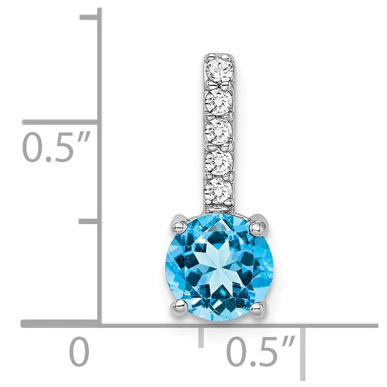 1.25 Carat (ctw) Blue Topaz and Diamond Pendant Necklace in 14K White Gold With Chain Image 2