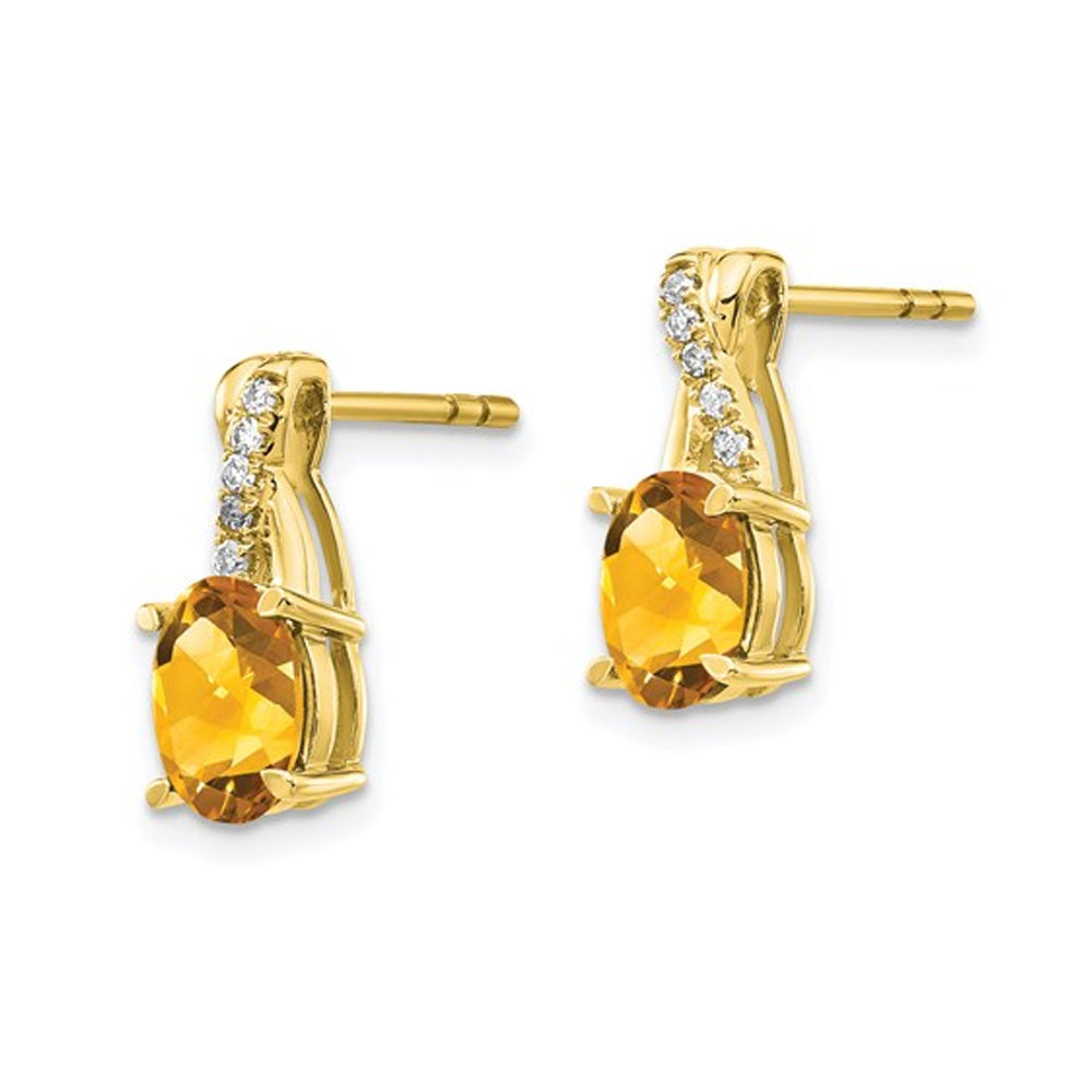1.50 Carat (ctw) Oval Citrine Drop Post Earrings in 10K Yellow Gold Image 3