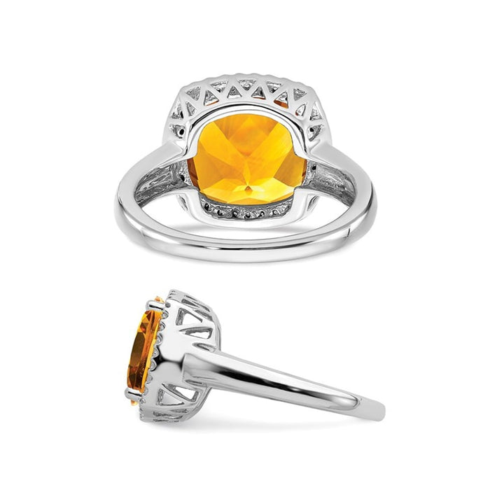 5.40 Carat (ctw) Large Cushion-Cut Citrine Ring in 14K White Gold with Diamonds Image 3
