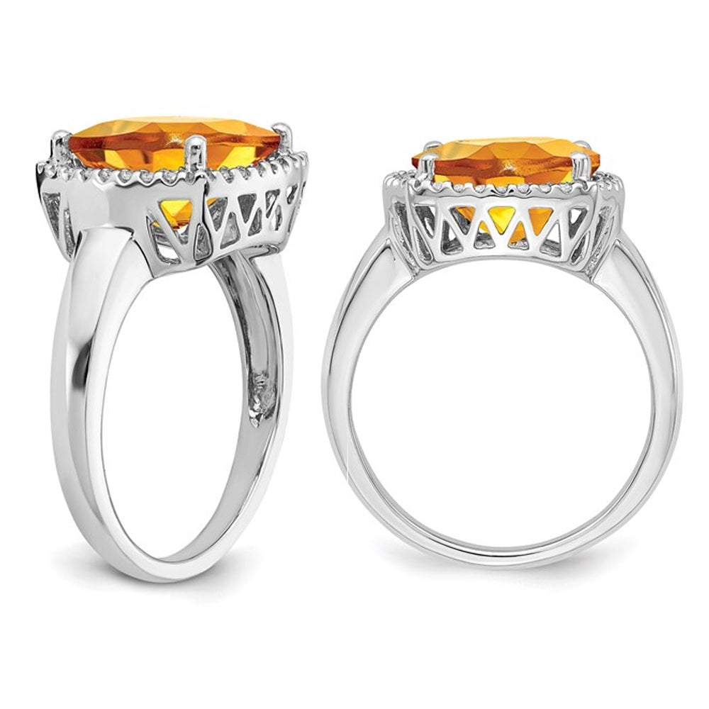 5.40 Carat (ctw) Large Cushion-Cut Citrine Ring in 14K White Gold with Diamonds Image 4