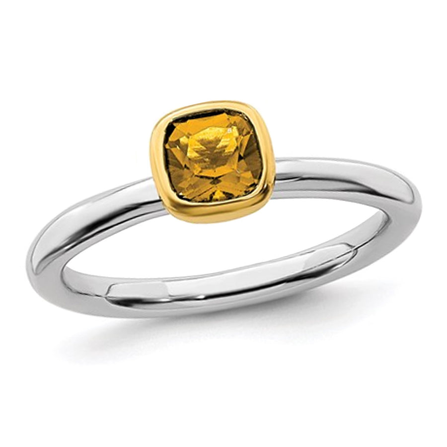 1/2 Carat (ctw) Solitaire Citrine Ring in Sterling Silver with 14K Accent Image 1