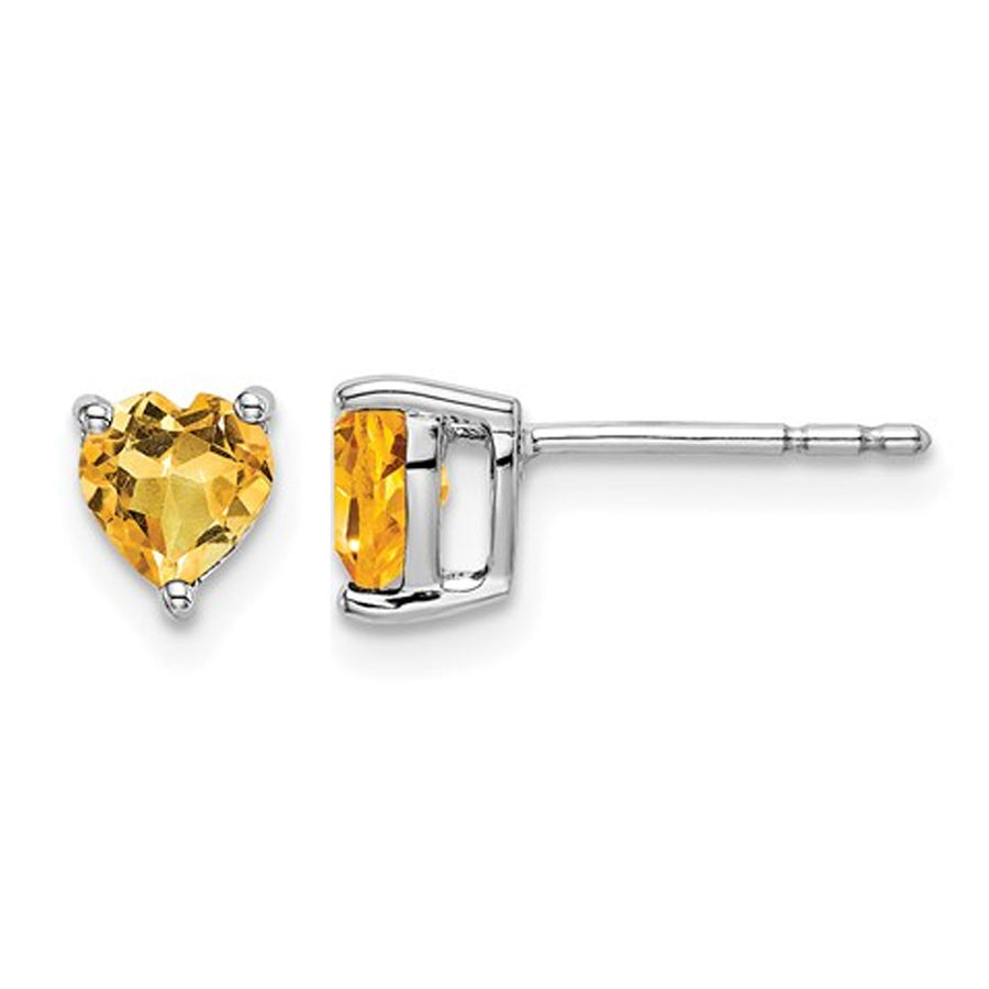 1.00 Carat (ctw) Heart Citrine Solitaire Post Earrings in 14K White Gold Image 1