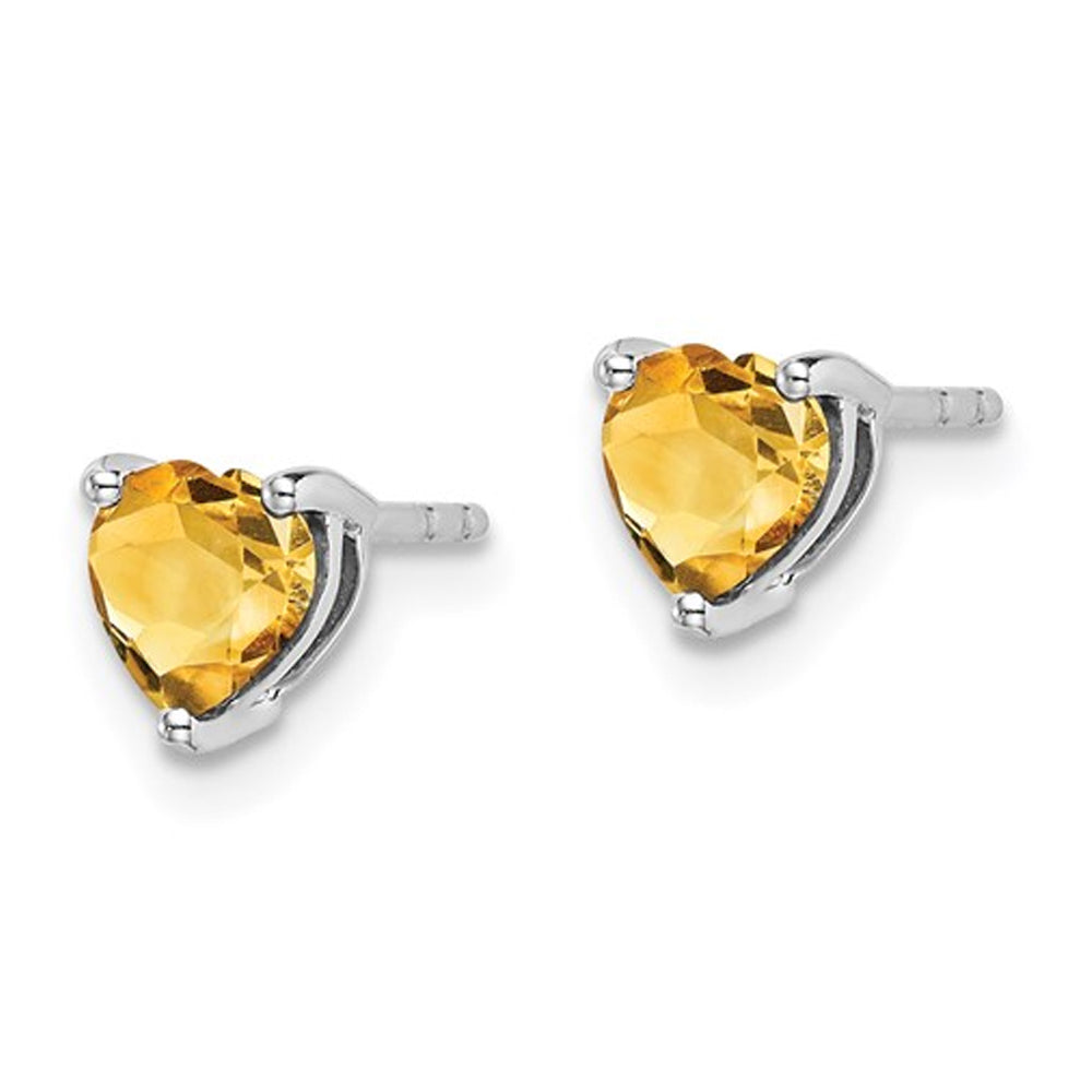 1.00 Carat (ctw) Heart Citrine Solitaire Post Earrings in 14K White Gold Image 2