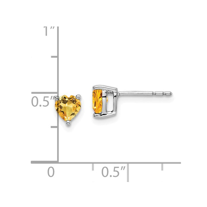 1.00 Carat (ctw) Heart Citrine Solitaire Post Earrings in 14K White Gold Image 3