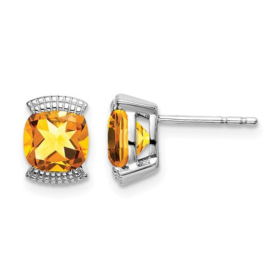1.75 Carat (ctw) Cushion-Cut Citrine Button Post Earrings in 14K White Gold Image 1
