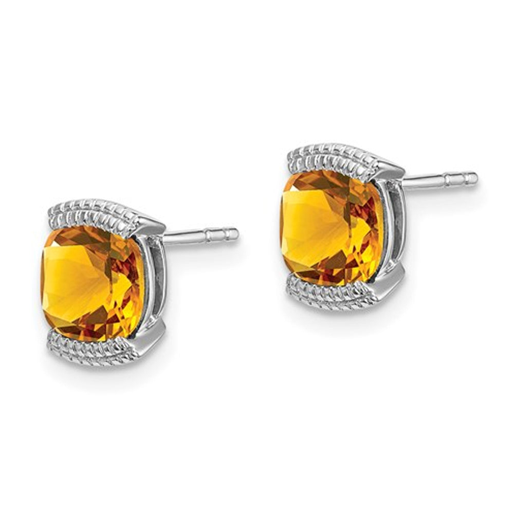1.75 Carat (ctw) Cushion-Cut Citrine Button Post Earrings in 14K White Gold Image 2