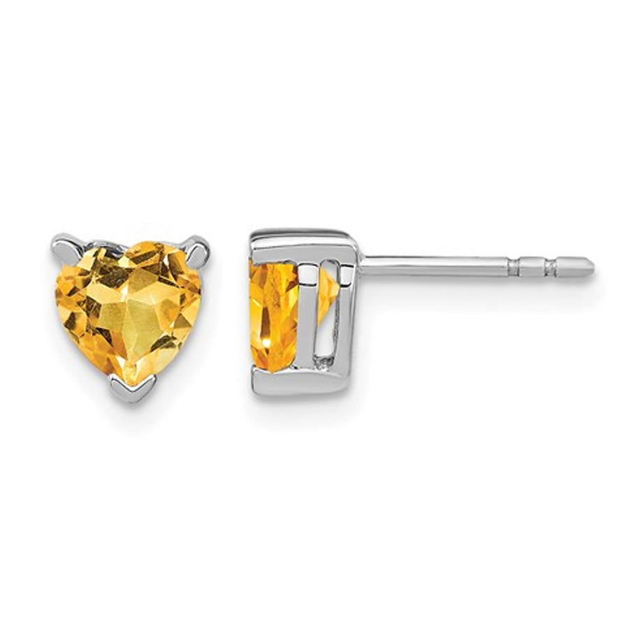 1.50 Carat (ctw) Heart Citrine Solitaire Post Earrings in 14K White Gold Image 1
