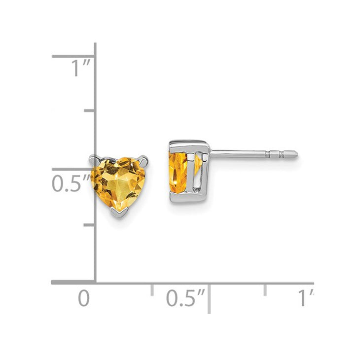 1.50 Carat (ctw) Heart Citrine Solitaire Post Earrings in 14K White Gold Image 3
